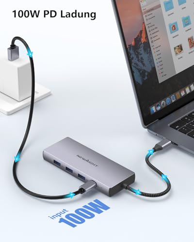 Laptop Docking Station Dual Monitor, Newmight Dual HDIM Adapter für 2 Monitore mit 2 HDIM 4K, 1 Gbps Ethernet, PD 100W Aufladen, 3 USB 3.0, SD/TF Reader, USB C Docking Station für HP/Dell