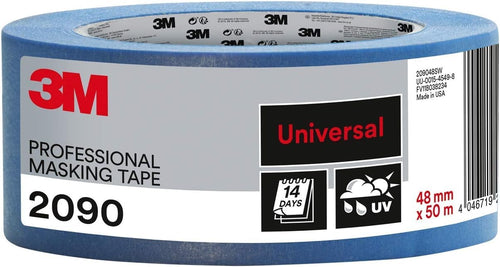 3M Pro Hand-Masker 2090 Profi Malerband für glatte Oberflächen, UV-beständig, innen und außen, 48 mm x 50 m