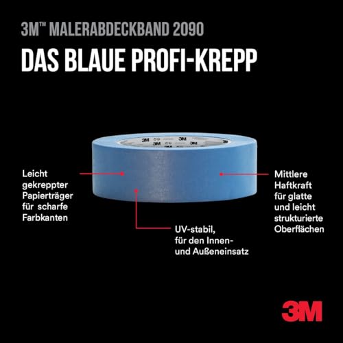 3M Pro Hand-Masker 2090 Profi Malerband für glatte Oberflächen, UV-beständig, innen und außen, 48 mm x 50 m