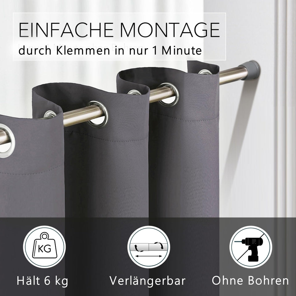 Thermo Türvorhang mit Vorhangstange & Magneten zum Abdichten, einfache Montage ohne Bohren in 1 Min (195 x 150 cm grau + Stange Silber 55-90 cm + 6 Magnete)