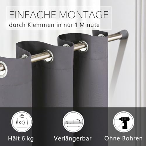 Thermo Türvorhang mit Vorhangstange & Magneten zum Abdichten, einfache Montage ohne Bohren in 1 Min (195 x 150 cm grau + Stange Silber 55-90 cm + 6 Magnete)