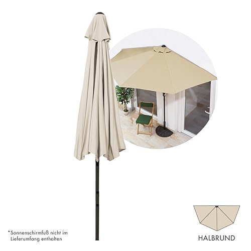 EASYmaxx Sonnenschirm halbrund | 270 x 140 x 235 cm | für Balkon und Terrasse | passgenau für Wände | mit praktischer Handkurbel und Sonnenschutz UV-Schutz 40+ | spendet Schatten