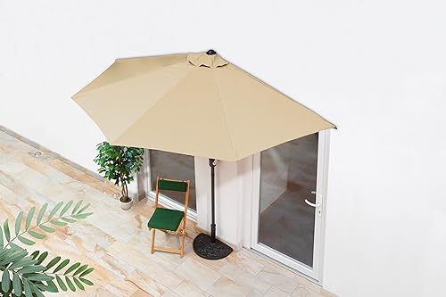 EASYmaxx Sonnenschirm halbrund | 270 x 140 x 235 cm | für Balkon und Terrasse | passgenau für Wände | mit praktischer Handkurbel und Sonnenschutz UV-Schutz 40+ | spendet Schatten