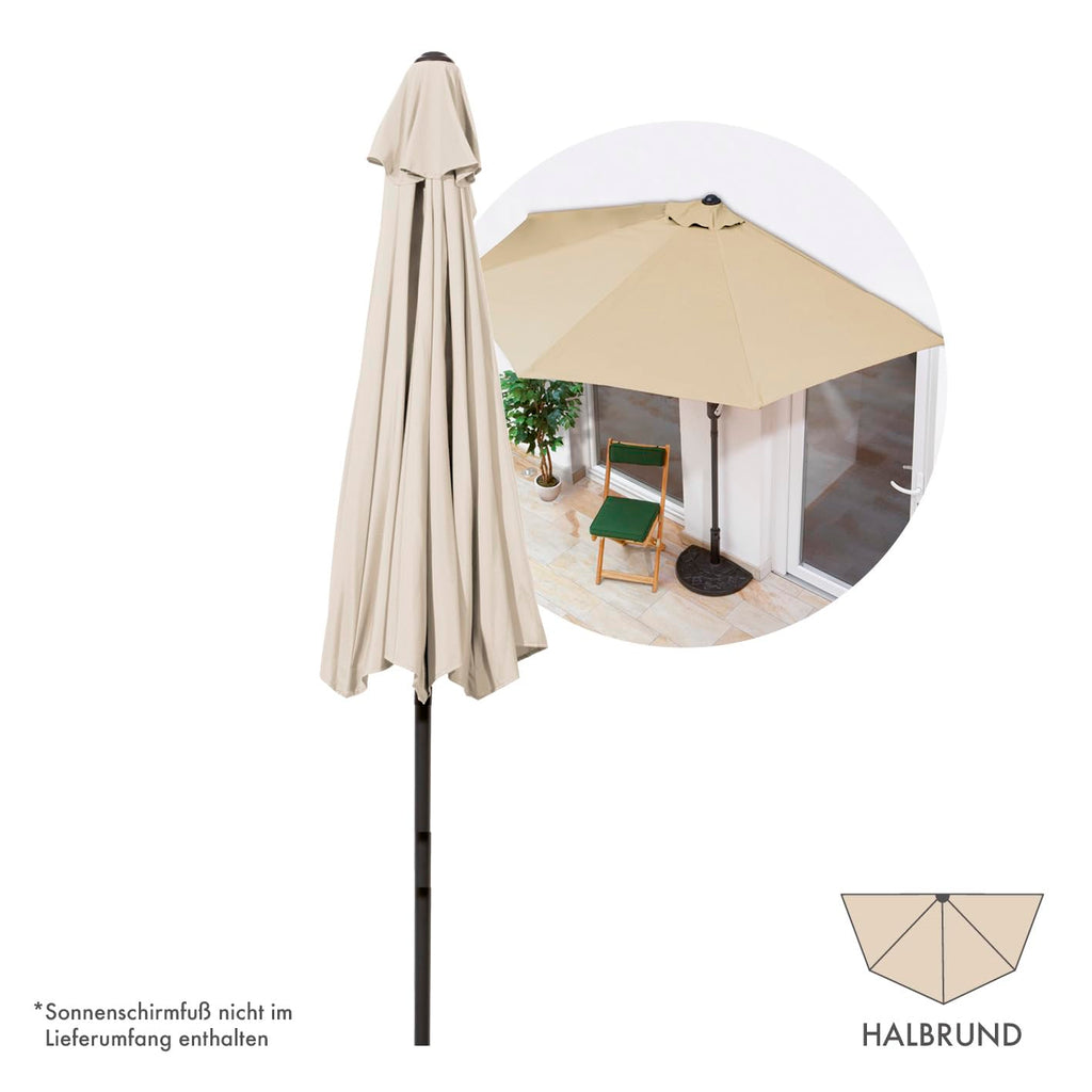 EASYmaxx Sonnenschirm halbrund | 270 x 140 x 235 cm | für Balkon und Terrasse | passgenau für Wände | mit praktischer Handkurbel und Sonnenschutz UV-Schutz 40+ | spendet Schatten