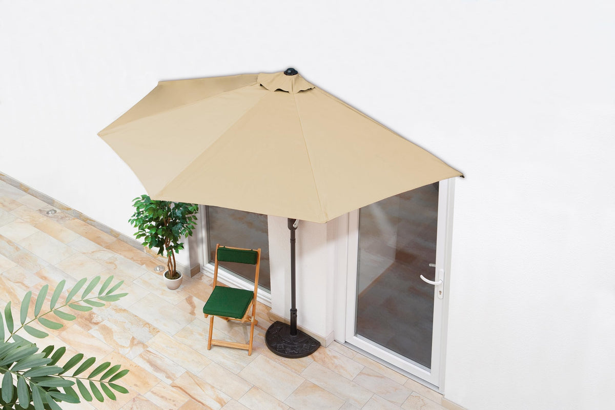 EASYmaxx Sonnenschirm halbrund | 270 x 140 x 235 cm | für Balkon und Terrasse | passgenau für Wände | mit praktischer Handkurbel und Sonnenschutz UV-Schutz 40+ | spendet Schatten