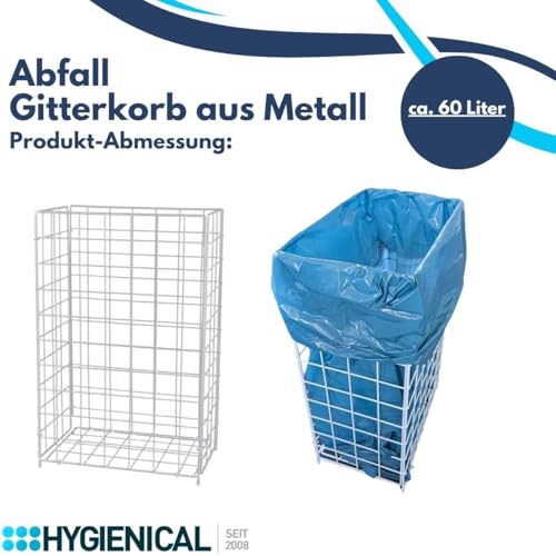 Gitterkorb Drahtgeflecht, Metallgitterkorb für Müllbeutel, Wäschekorb, Sammelkorb, Größe 41 x 63 x 25,5 cm (ca. 60l), Wäschesammler Metall