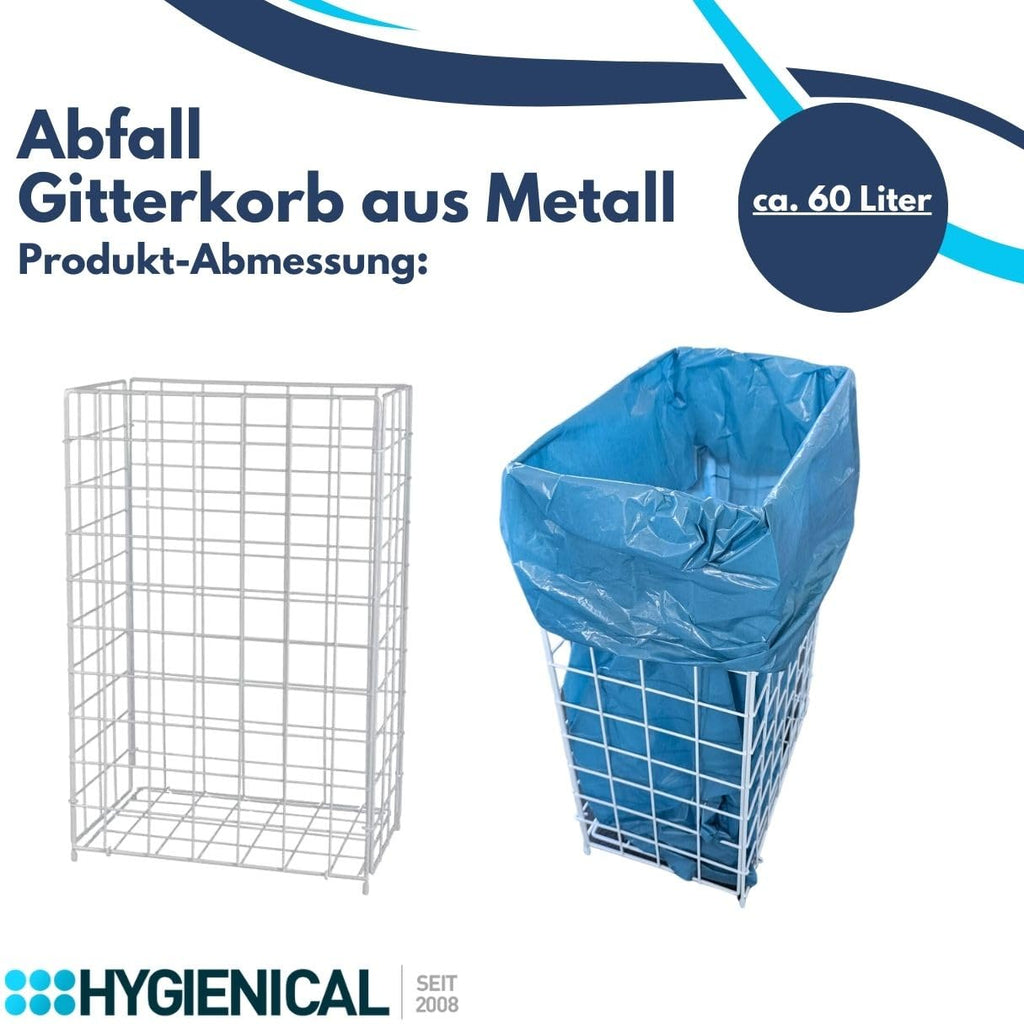 Gitterkorb Drahtgeflecht, Metallgitterkorb für Müllbeutel, Wäschekorb, Sammelkorb, Größe 41 x 63 x 25,5 cm (ca. 60l), Wäschesammler Metall
