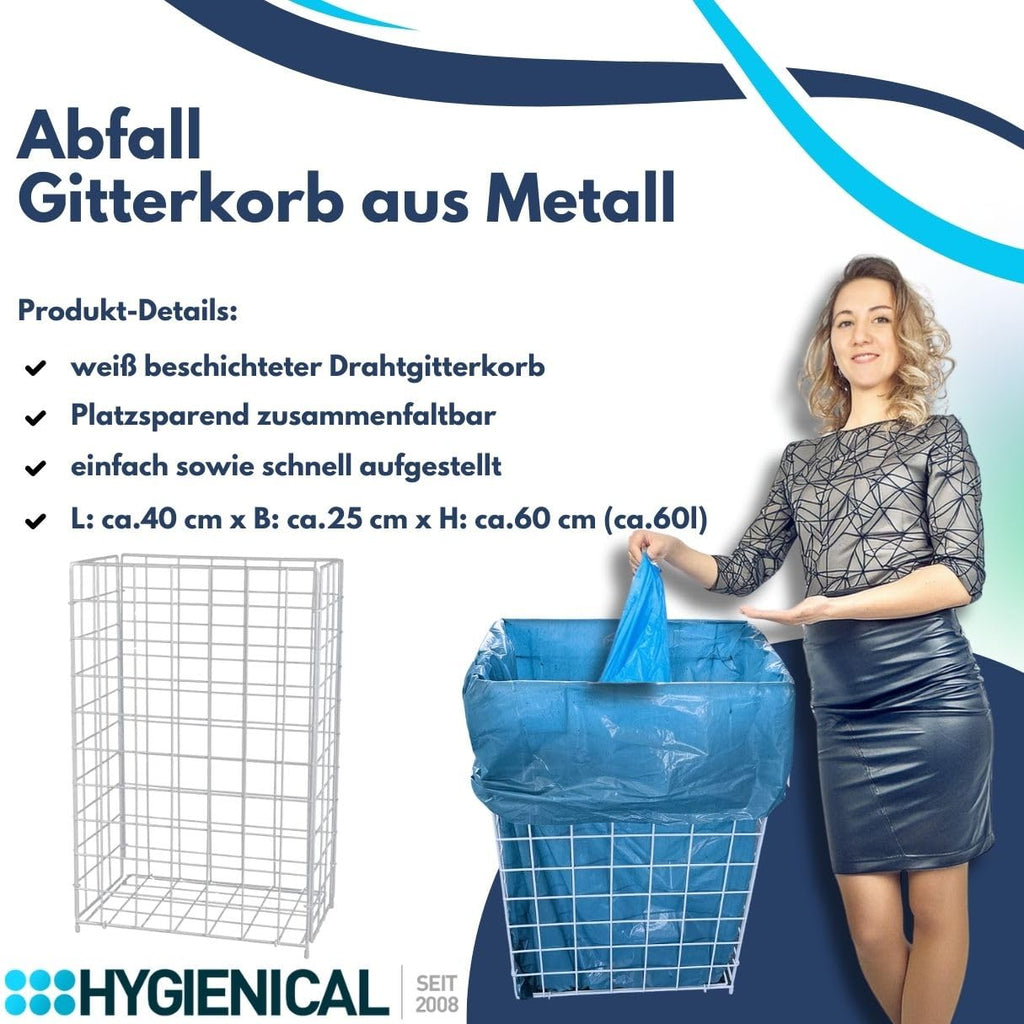 Gitterkorb Drahtgeflecht, Metallgitterkorb für Müllbeutel, Wäschekorb, Sammelkorb, Größe 41 x 63 x 25,5 cm (ca. 60l), Wäschesammler Metall
