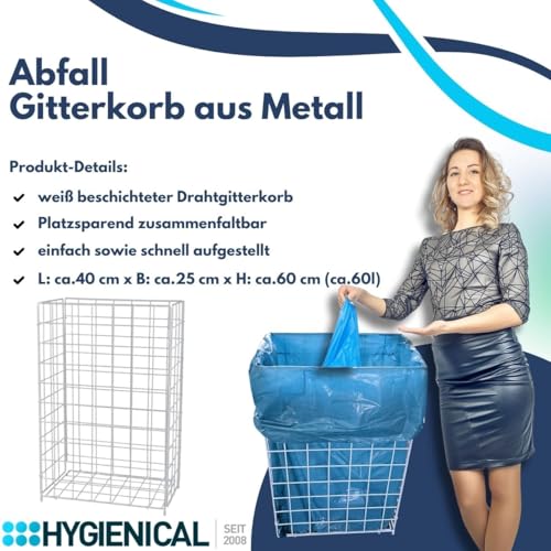 Gitterkorb Drahtgeflecht, Metallgitterkorb für Müllbeutel, Wäschekorb, Sammelkorb, Größe 41 x 63 x 25,5 cm (ca. 60l), Wäschesammler Metall