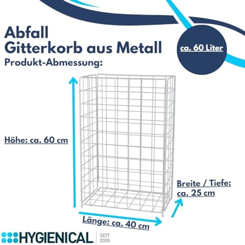 Gitterkorb Drahtgeflecht, Metallgitterkorb für Müllbeutel, Wäschekorb, Sammelkorb, Größe 41 x 63 x 25,5 cm (ca. 60l), Wäschesammler Metall