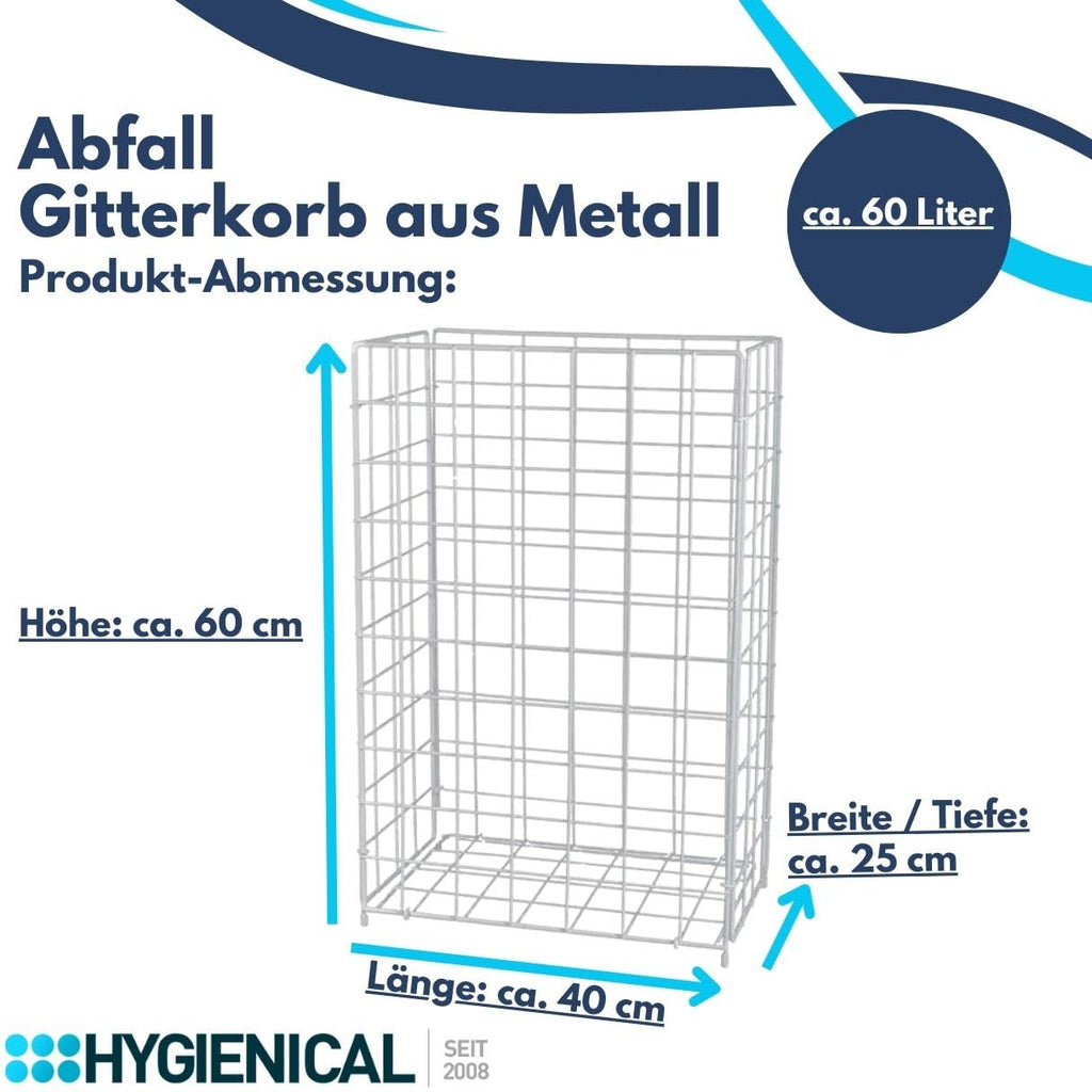 Gitterkorb Drahtgeflecht, Metallgitterkorb für Müllbeutel, Wäschekorb, Sammelkorb, Größe 41 x 63 x 25,5 cm (ca. 60l), Wäschesammler Metall