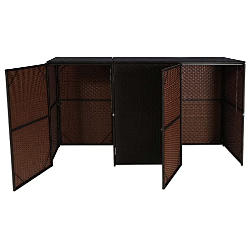 Mendler 3er-Mülltonnenverkleidung HWC-E25 Poly-Rattan 3x120l - braun