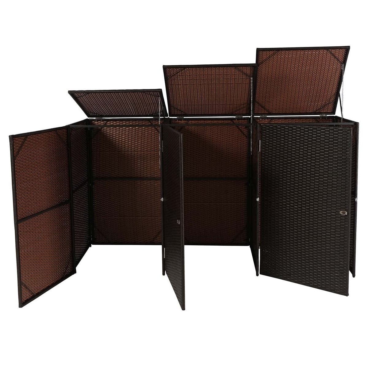 Mendler 3er-Mülltonnenverkleidung HWC-E25 Poly-Rattan 3x120l - braun