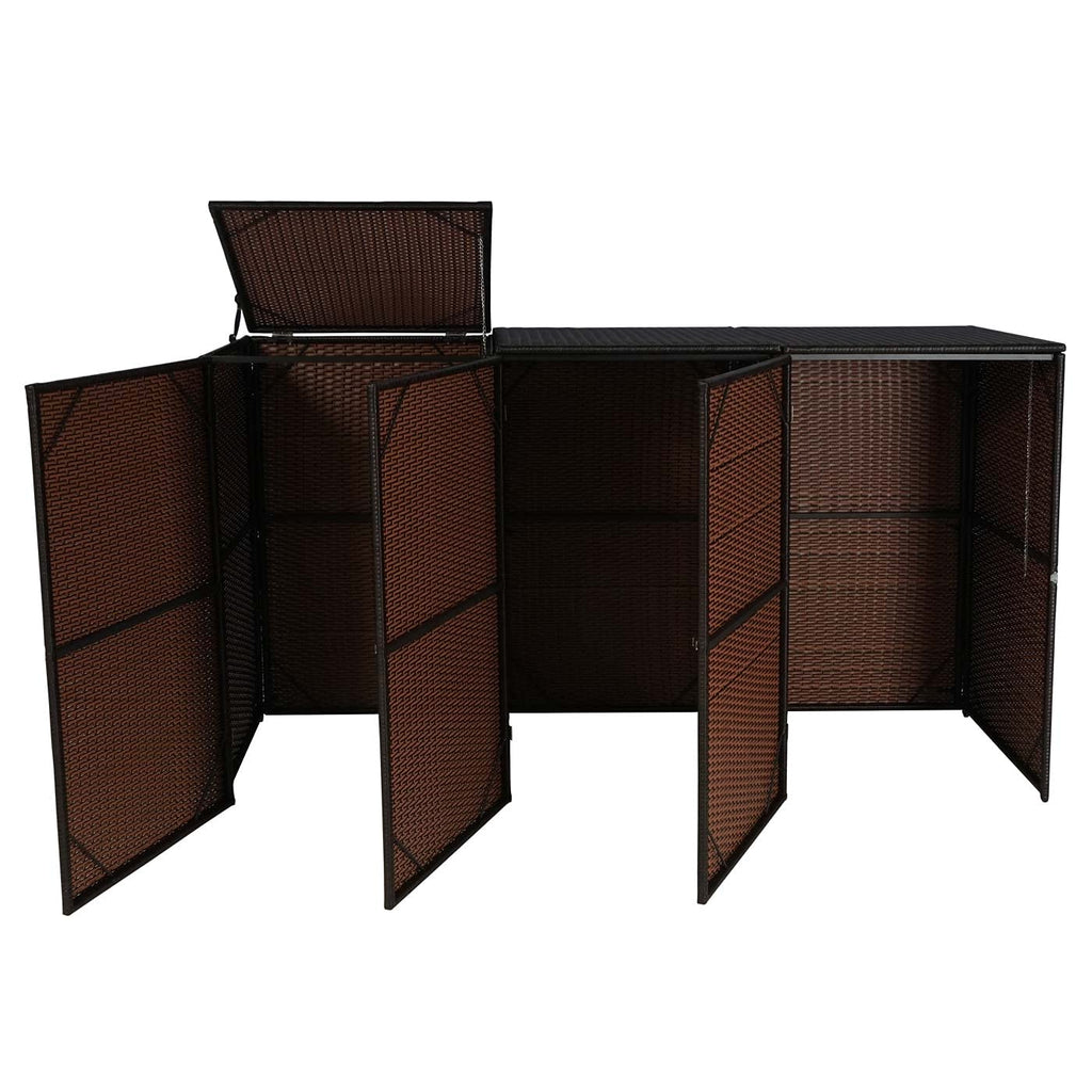 Mendler 3er-Mülltonnenverkleidung HWC-E25 Poly-Rattan 3x120l - braun