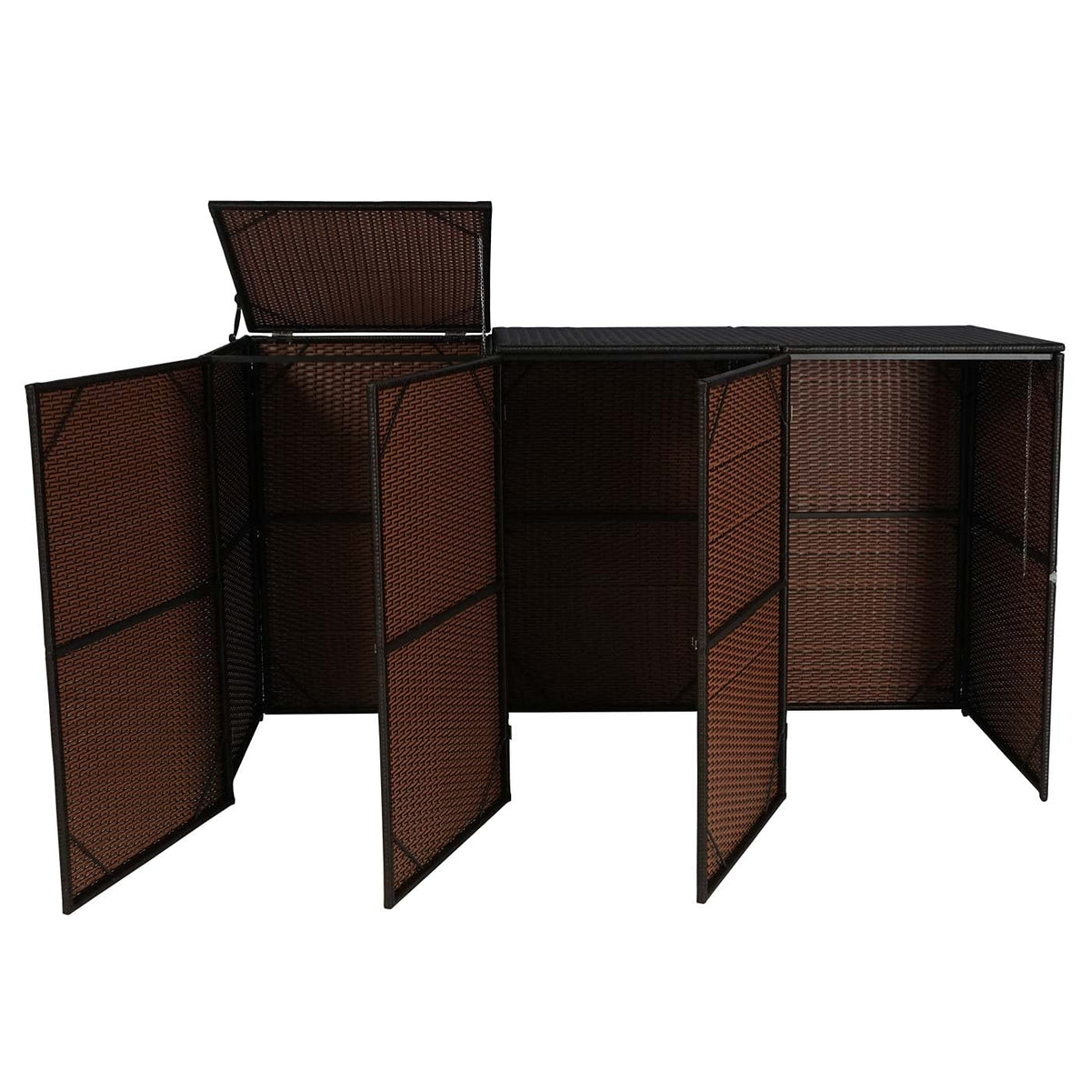 Mendler 3er-Mülltonnenverkleidung HWC-E25 Poly-Rattan 3x120l - braun