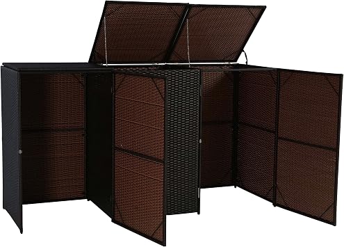 Mendler 3er-Mülltonnenverkleidung HWC-E25 Poly-Rattan 3x120l - braun