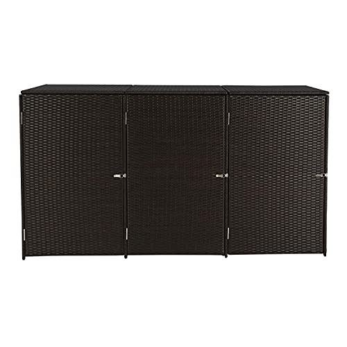 Mendler 3er-Mülltonnenverkleidung HWC-E25 Poly-Rattan 3x120l - braun