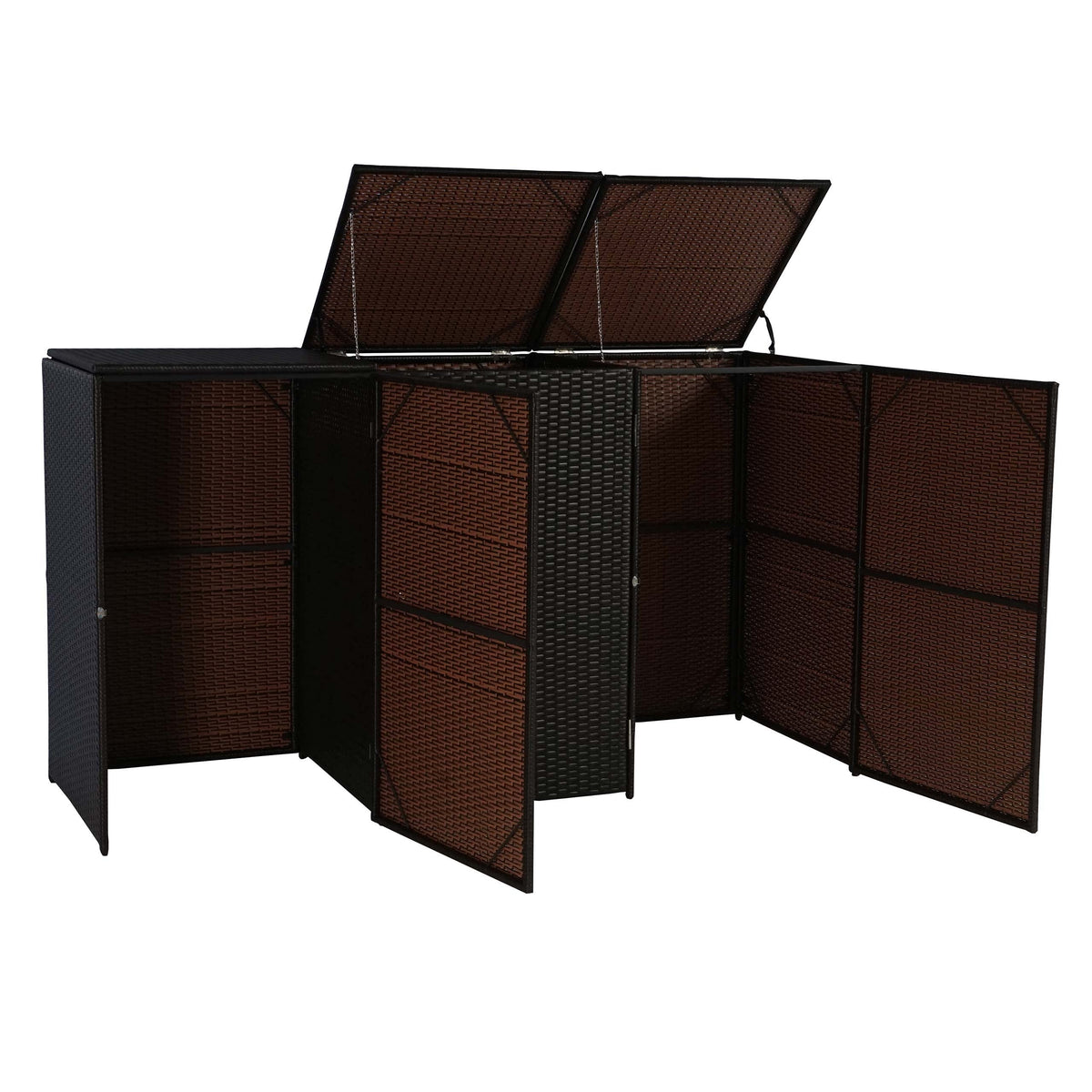 Mendler 3er-Mülltonnenverkleidung HWC-E25 Poly-Rattan 3x120l - braun