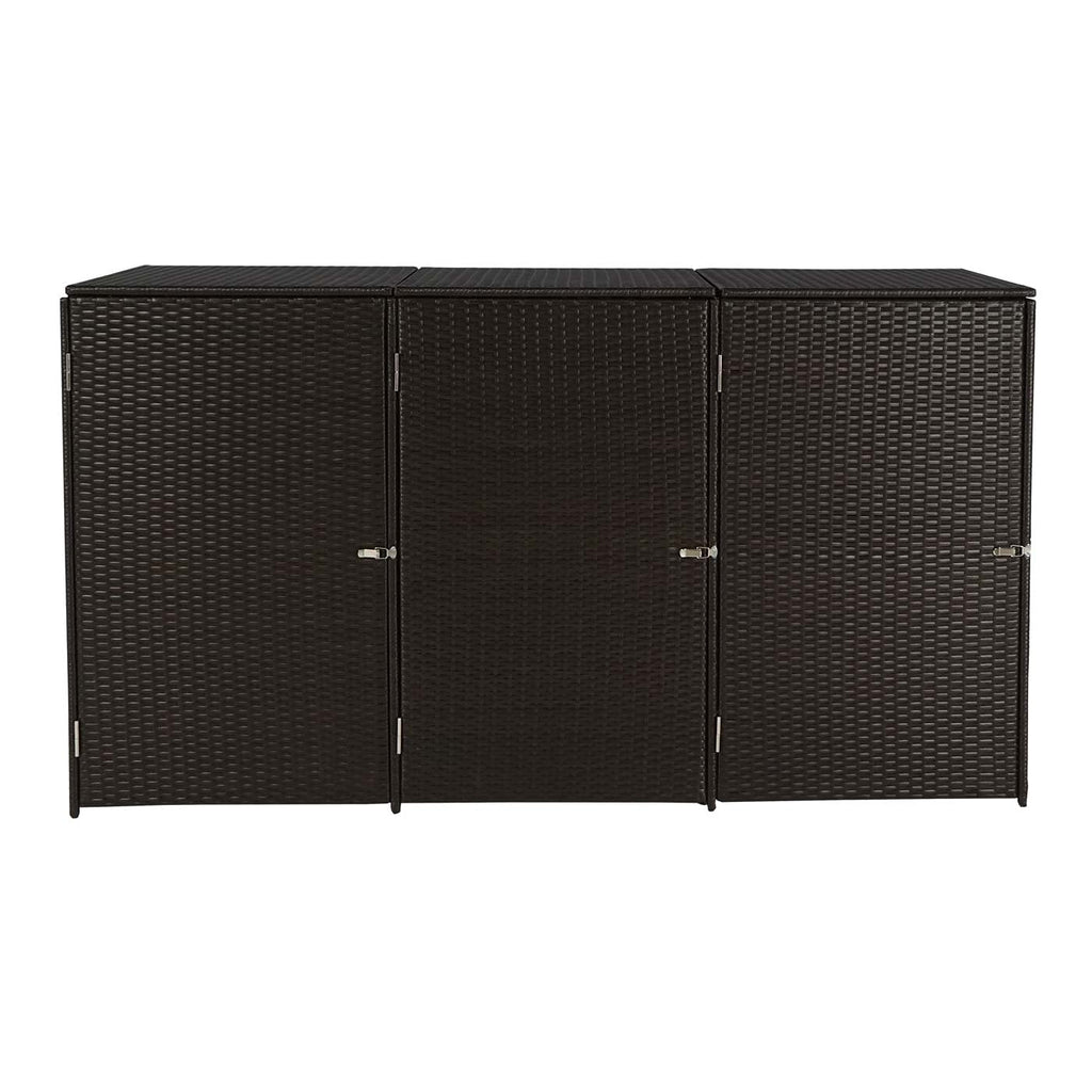 Mendler 3er-Mülltonnenverkleidung HWC-E25 Poly-Rattan 3x120l - braun