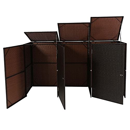 Mendler 3er-Mülltonnenverkleidung HWC-E25 Poly-Rattan 3x120l - braun