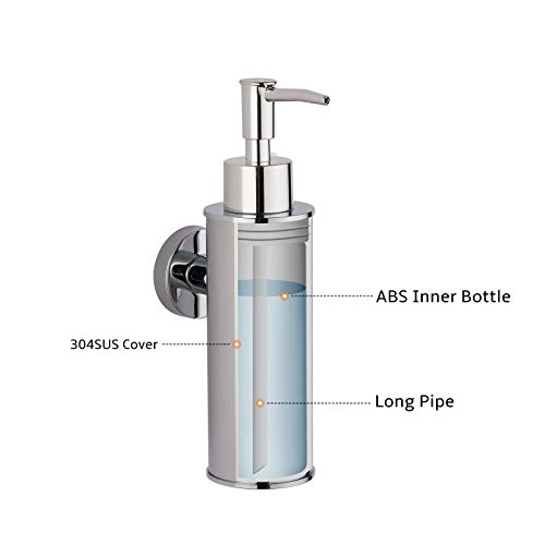 BGL Wandmontierter Seifenspender aus Edelstahl, 180 ml Flüssigseifenspender aus SUS304, ABS-Pumpkopf mit Ersatzpumpe, Chrom, für Bad und Küche