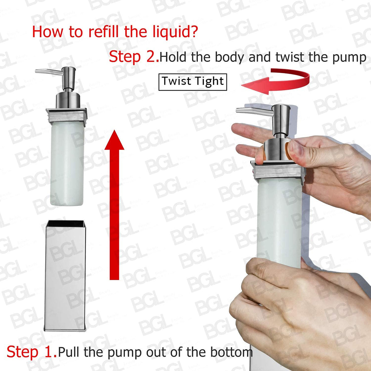 BGL Wandmontierter Seifenspender aus Edelstahl, 180 ml Flüssigseifenspender aus SUS304, ABS-Pumpkopf mit Ersatzpumpe, Chrom, für Bad und Küche