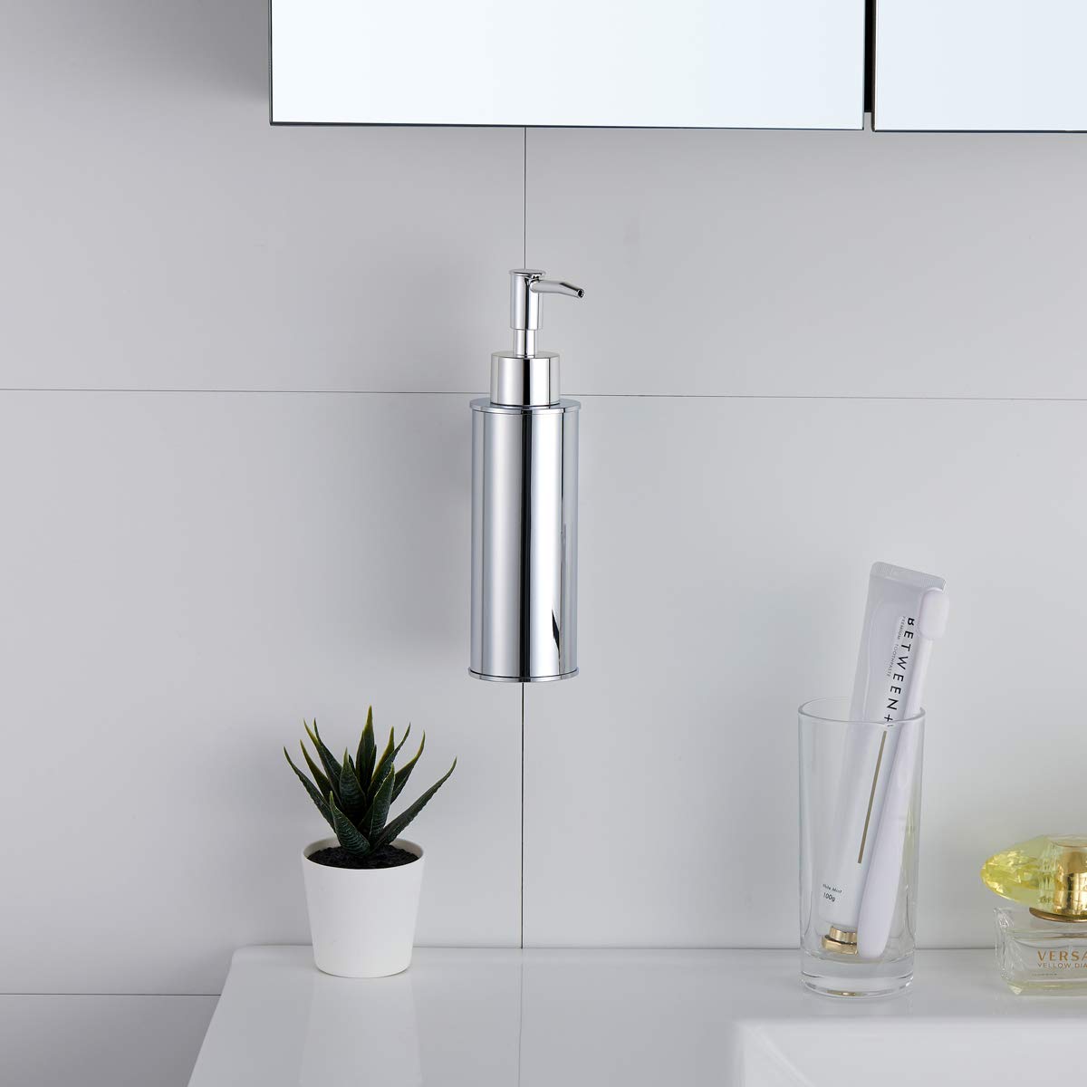 BGL Wandmontierter Seifenspender aus Edelstahl, 180 ml Flüssigseifenspender aus SUS304, ABS-Pumpkopf mit Ersatzpumpe, Chrom, für Bad und Küche