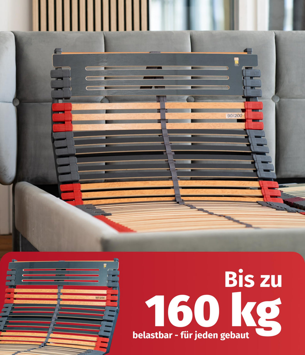 FMP Matratzenmanufaktur, 7 Zonen Lattenrost Rhodos® EcoMove EL, Kopf- und Fußteil elektrisch verstellbar, 44 Leisten, kein Unterbau, fertig montiert, 90x200 cm
