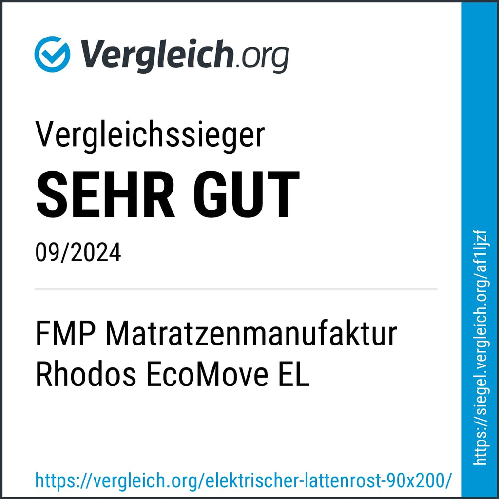 FMP Matratzenmanufaktur, 7 Zonen Lattenrost Rhodos® EcoMove EL, Kopf- und Fußteil elektrisch verstellbar, 44 Leisten, kein Unterbau, fertig montiert, 90x200 cm