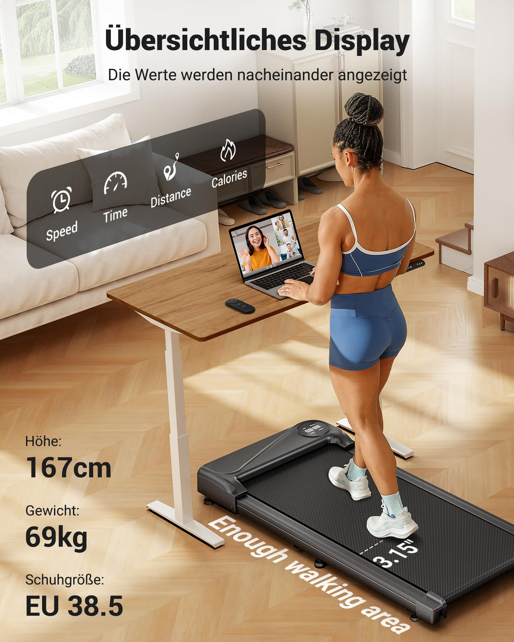 THERUN Walking Pad – 2-in-1 kleines Laufband mit leisem 2,75-PS-Motor