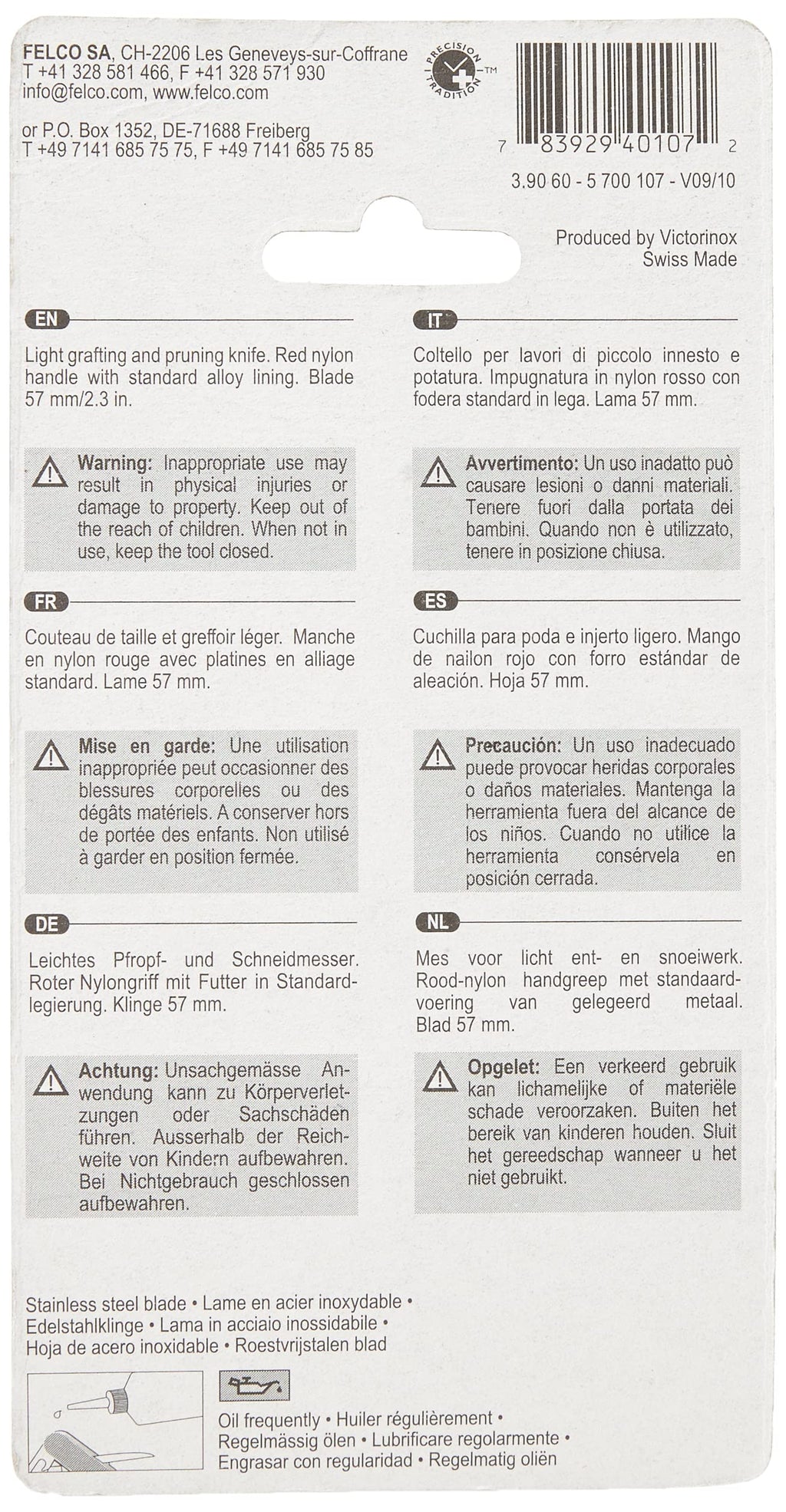 FELCO 3.90 60 Okulier- und Schneidmesser (Länge 100 mm, Klinge 57 mm, Schneidmesser für Pfropfungen, Klinge stark gebogen, Gartenmesser aus Edelstahl)