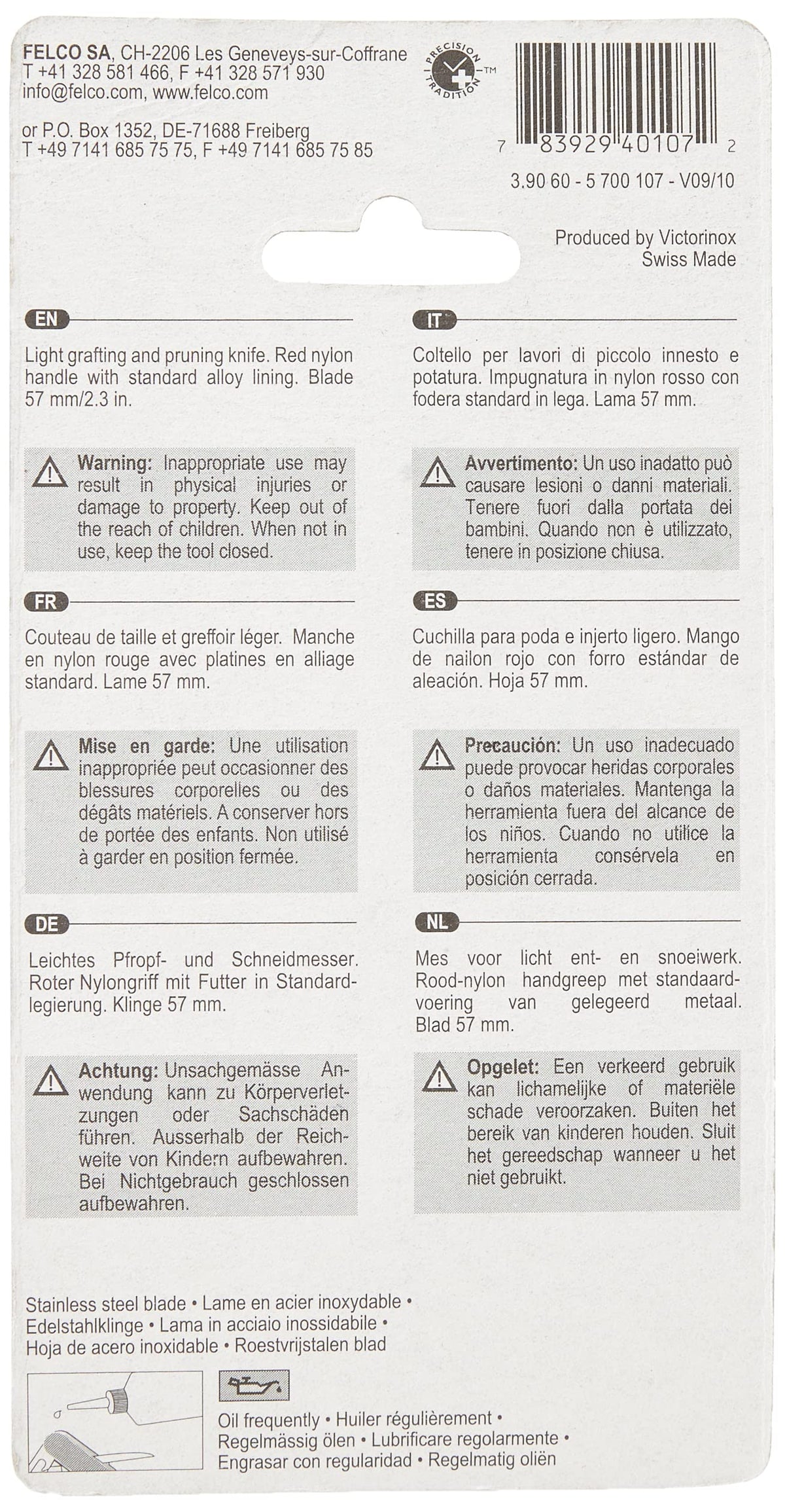FELCO 3.90 60 Okulier- und Schneidmesser (Länge 100 mm, Klinge 57 mm, Schneidmesser für Pfropfungen, Klinge stark gebogen, Gartenmesser aus Edelstahl)