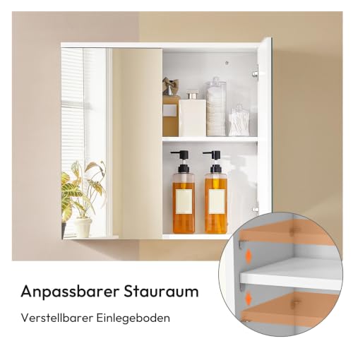 Yaheetech Badezimmerschrank mit 2 Spiegeltüren Hängeschrank Spiegelschrank fürs Bad 2-stufiger Badschrank höhenverstellbare Ablage
