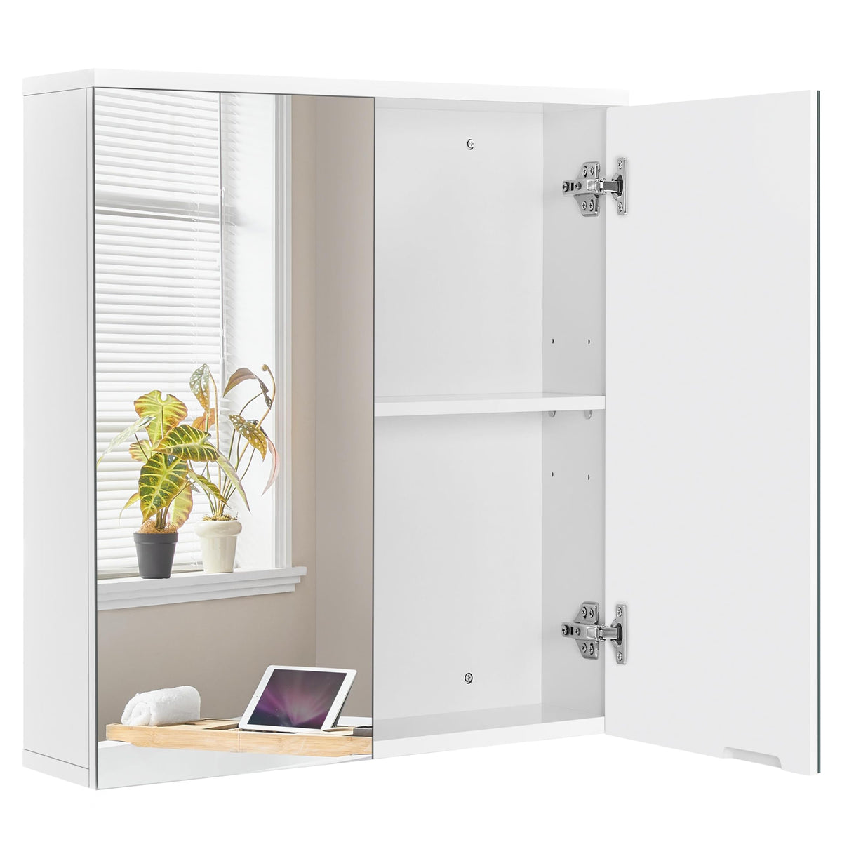 Yaheetech Badezimmerschrank mit 2 Spiegeltüren Hängeschrank Spiegelschrank fürs Bad 2-stufiger Badschrank höhenverstellbare Ablage