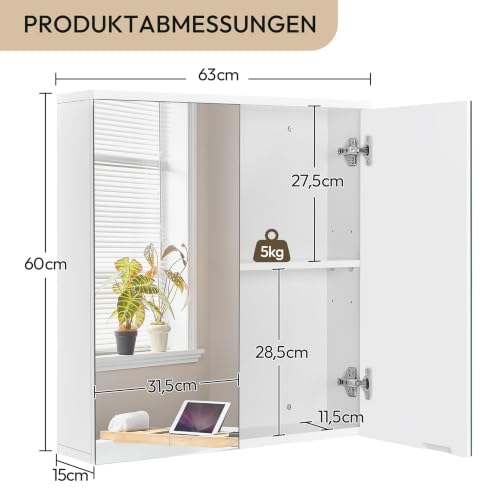 Yaheetech Badezimmerschrank mit 2 Spiegeltüren Hängeschrank Spiegelschrank fürs Bad 2-stufiger Badschrank höhenverstellbare Ablage