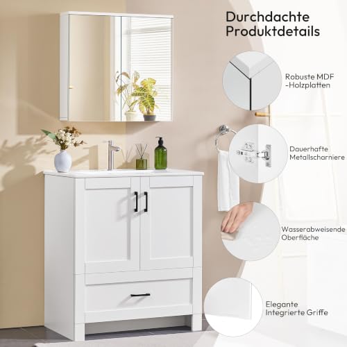 Yaheetech Badezimmerschrank mit 2 Spiegeltüren Hängeschrank Spiegelschrank fürs Bad 2-stufiger Badschrank höhenverstellbare Ablage