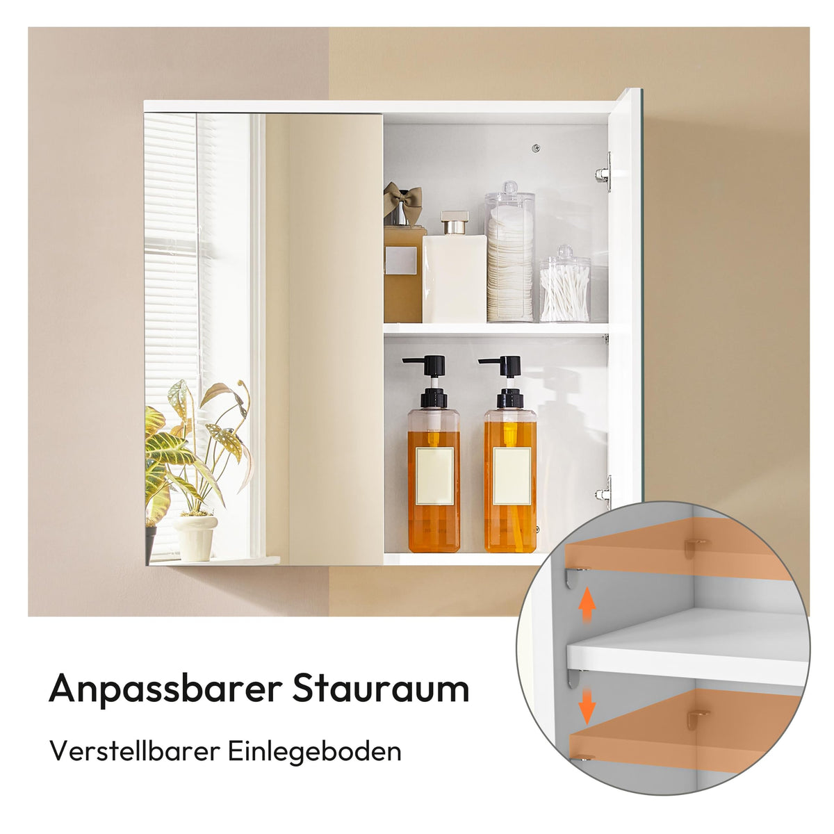 Yaheetech Badezimmerschrank mit 2 Spiegeltüren Hängeschrank Spiegelschrank fürs Bad 2-stufiger Badschrank höhenverstellbare Ablage
