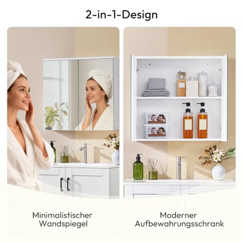 Yaheetech Badezimmerschrank mit 2 Spiegeltüren Hängeschrank Spiegelschrank fürs Bad 2-stufiger Badschrank höhenverstellbare Ablage