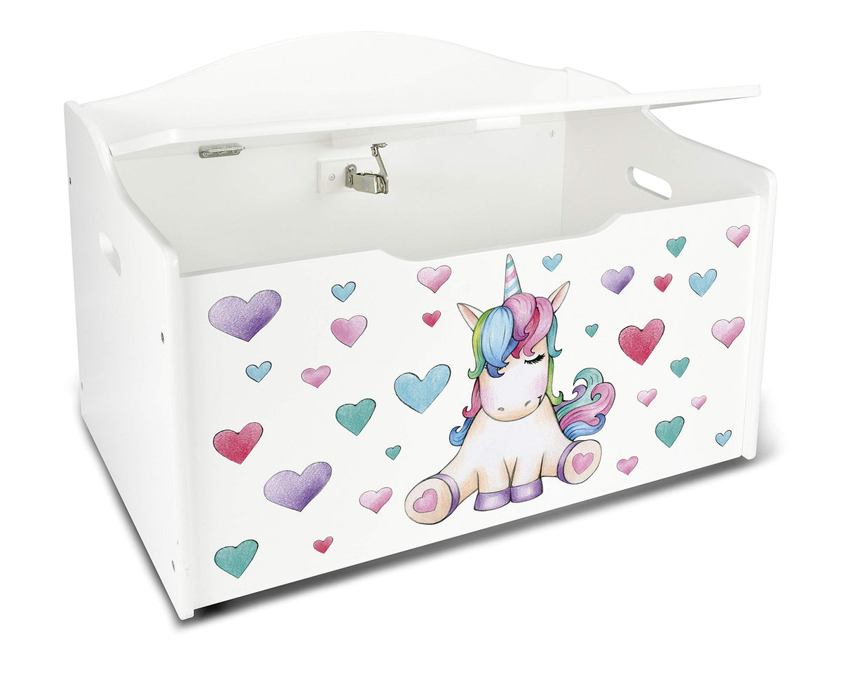Leomark Kindertruhenbank aus Holz, Kinderbank mit Einhorn-Motiv