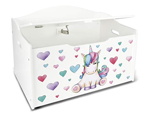 Leomark Kindertruhenbank aus Holz, Kinderbank mit Einhorn-Motiv