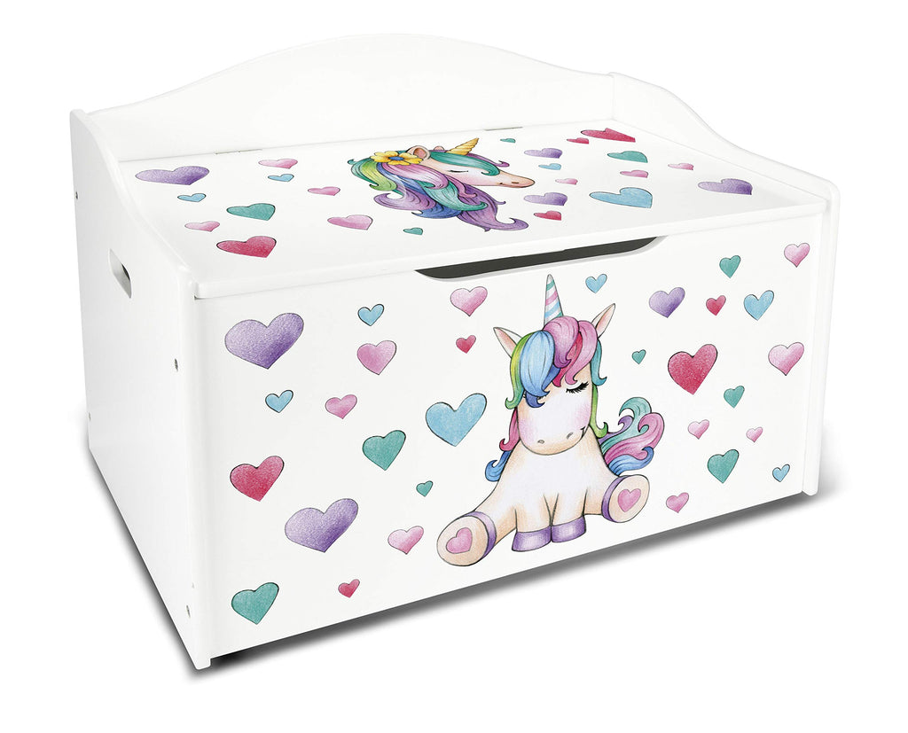Leomark Kindertruhenbank aus Holz, Kinderbank mit Einhorn-Motiv