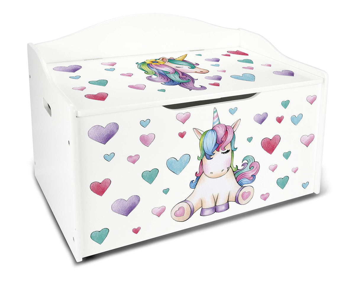 Leomark Kindertruhenbank aus Holz, Kinderbank mit Einhorn-Motiv