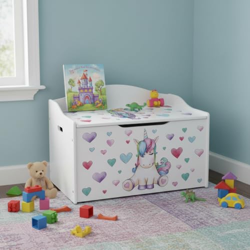 Leomark Kindertruhenbank aus Holz, Kinderbank mit Einhorn-Motiv
