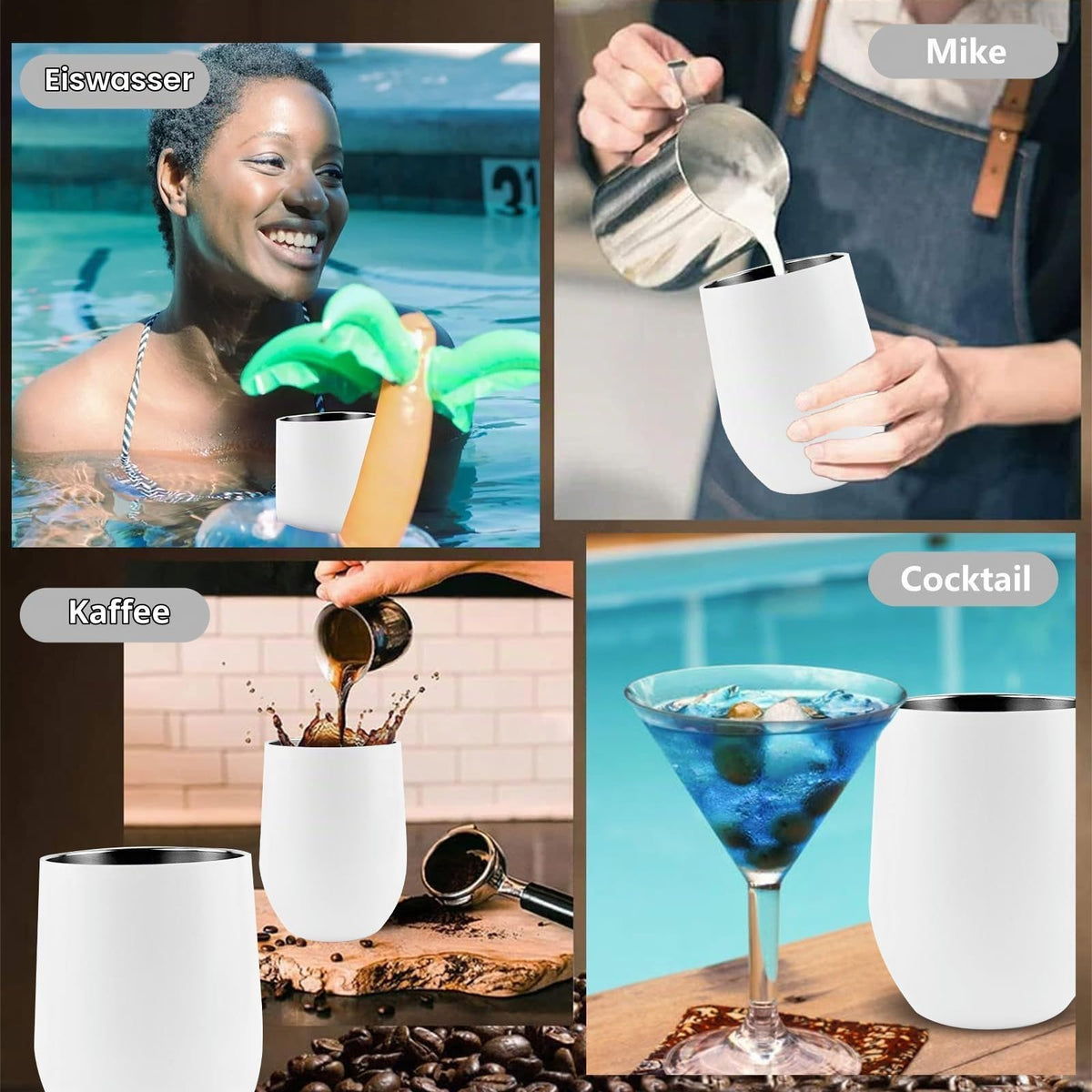 2 Stück Weinbecher Edelstahl, 12 OZ Thermotasse mit Deckel,Weinbecher To Go