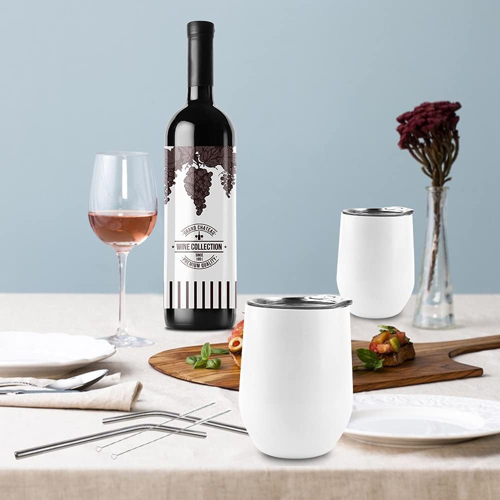 2 Stück Weinbecher Edelstahl, 12 OZ Thermotasse mit Deckel,Weinbecher To Go
