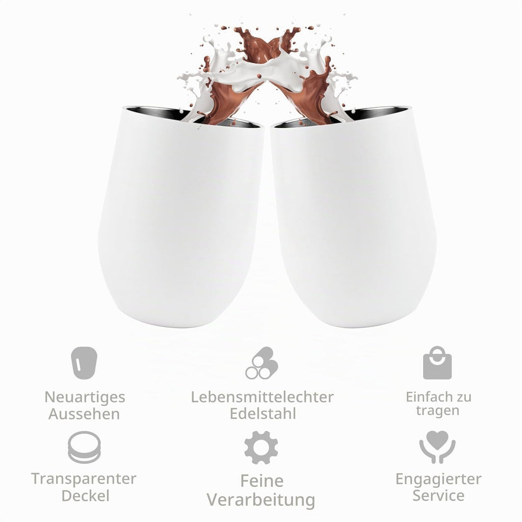 2 Stück Weinbecher Edelstahl, 12 OZ Thermotasse mit Deckel,Weinbecher To Go