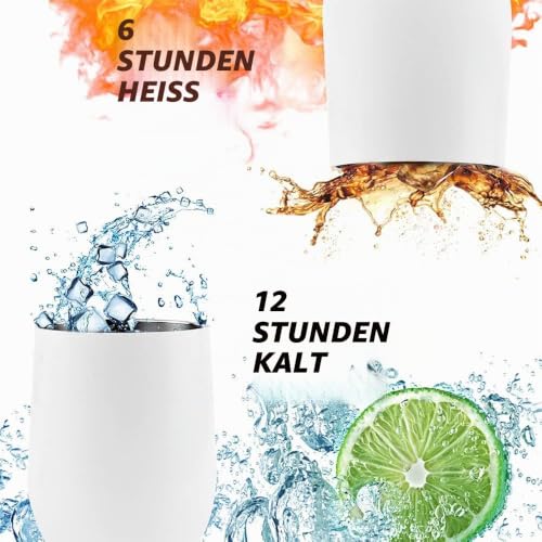 2 Stück Weinbecher Edelstahl, 12 OZ Thermotasse mit Deckel,Weinbecher To Go