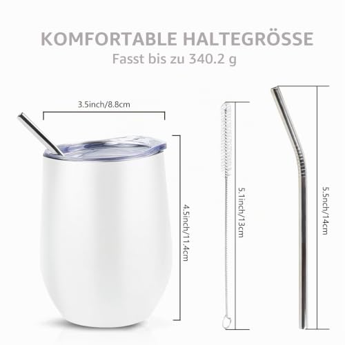2 Stück Weinbecher Edelstahl, 12 OZ Thermotasse mit Deckel,Weinbecher To Go
