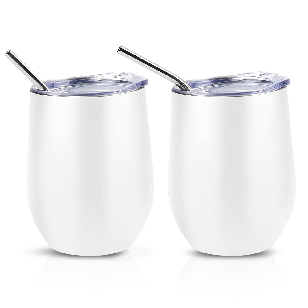2 Stück Weinbecher Edelstahl, 12 OZ Thermotasse mit Deckel,Weinbecher To Go