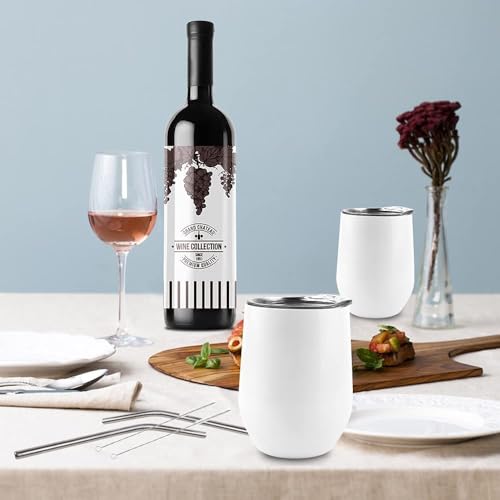 2 Stück Weinbecher Edelstahl, 12 OZ Thermotasse mit Deckel,Weinbecher To Go